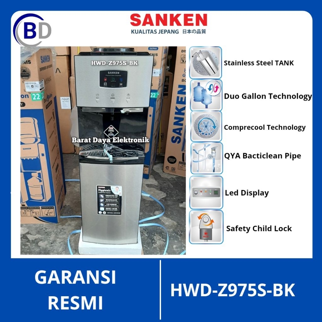Sanken Dispenser Galon Bawah HWD-Z975S-BK Dispenser galon atas dan galon bawah