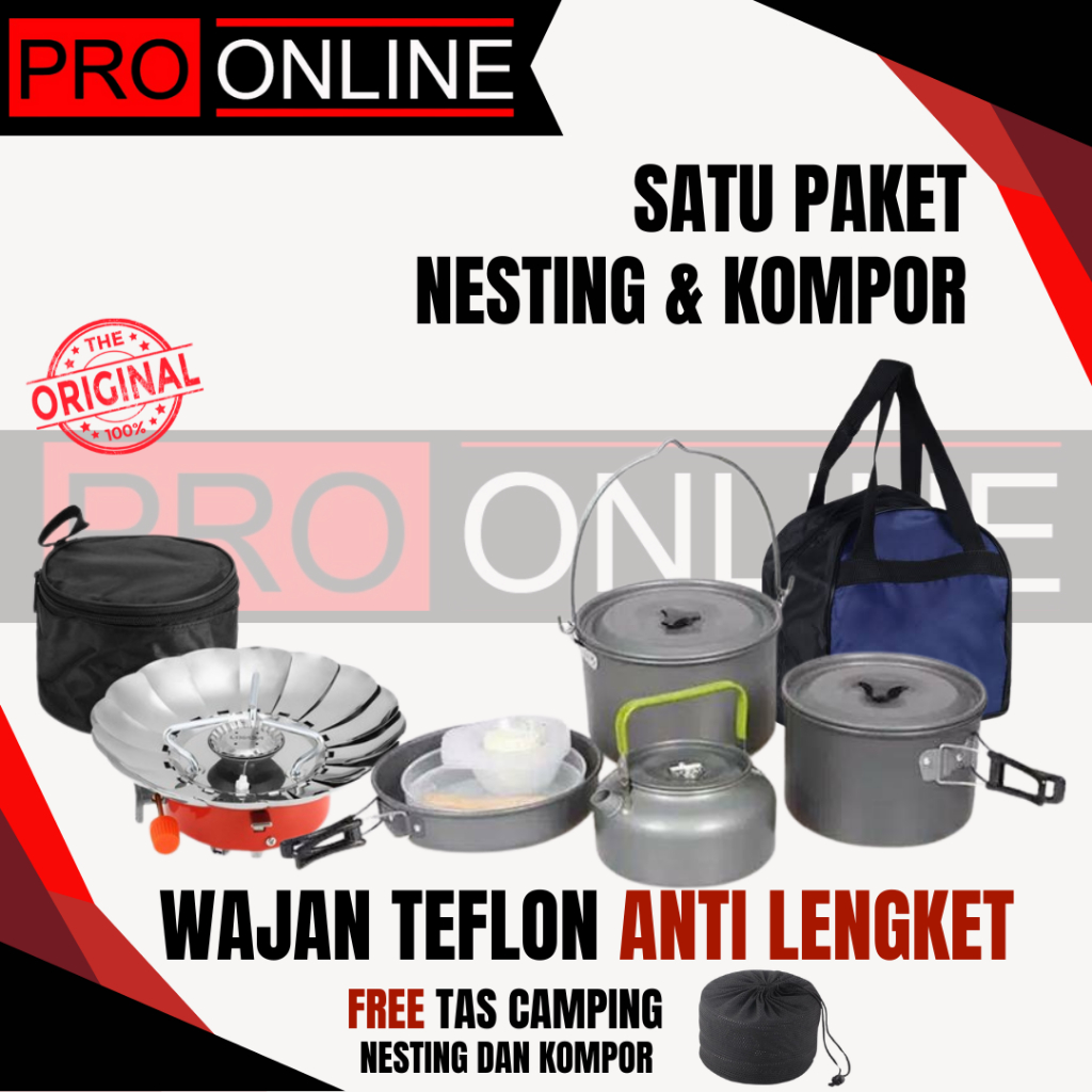 Paket Cooking set DS 700 - nesting alat masak kompor camping nesting teko dan kompor portable