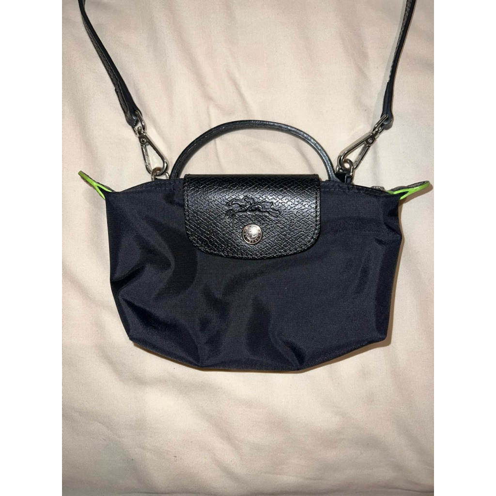 Longchamp Le Pliage Green Black Top Handle Pouch - with strap (include free)