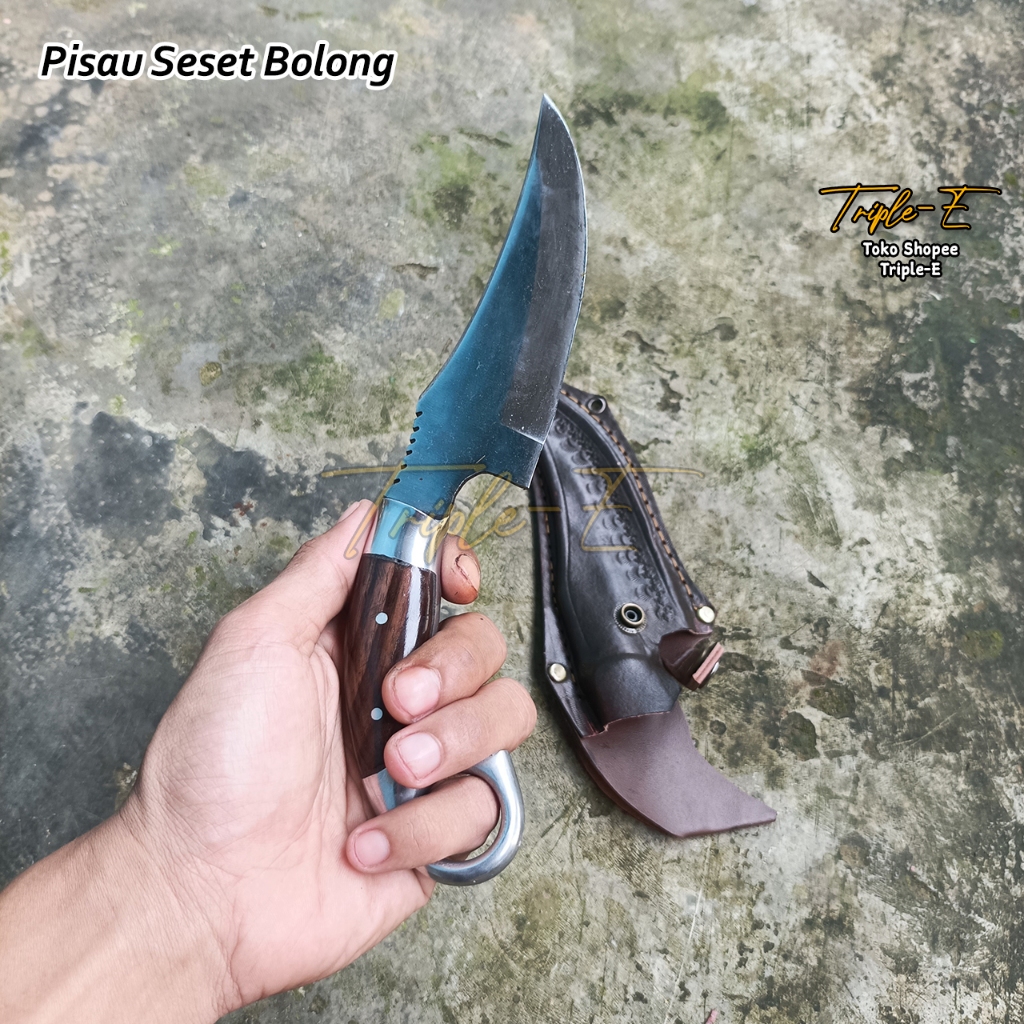 Pisau Daging Pisau Seset Skiner Kevis Bolong Sarung Kulit Baja Per