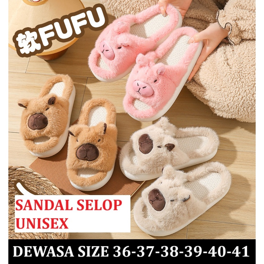 SD27 2025 Sandal Selop sendal Bulu Kapibara Capybara original import size 36 37 38 39 40 41 kapy kap