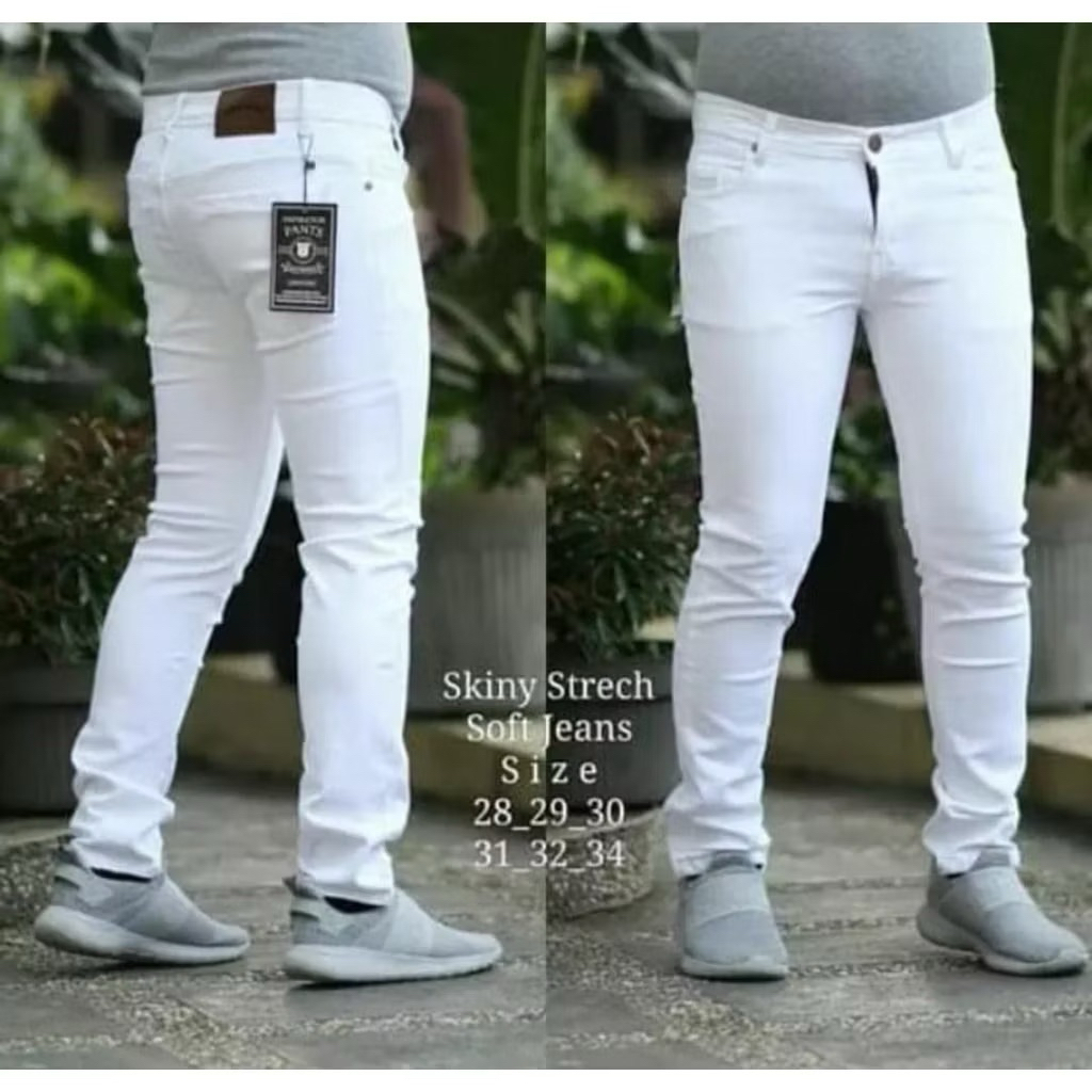 Celana Jeans Pria Denim Celana Pensil Cowok Putih Celana Jeans Panjang Pria Slim Fit