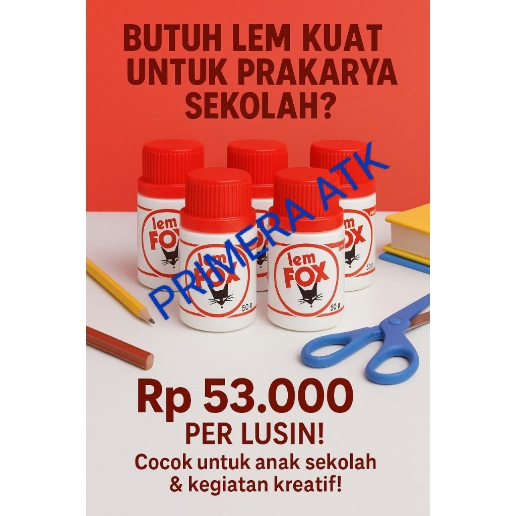 Lem Fox Putih 50G Original Repackaged (1 Lusin) Grosir / Lem Kertas / Lem Karton / Lem Sekolah