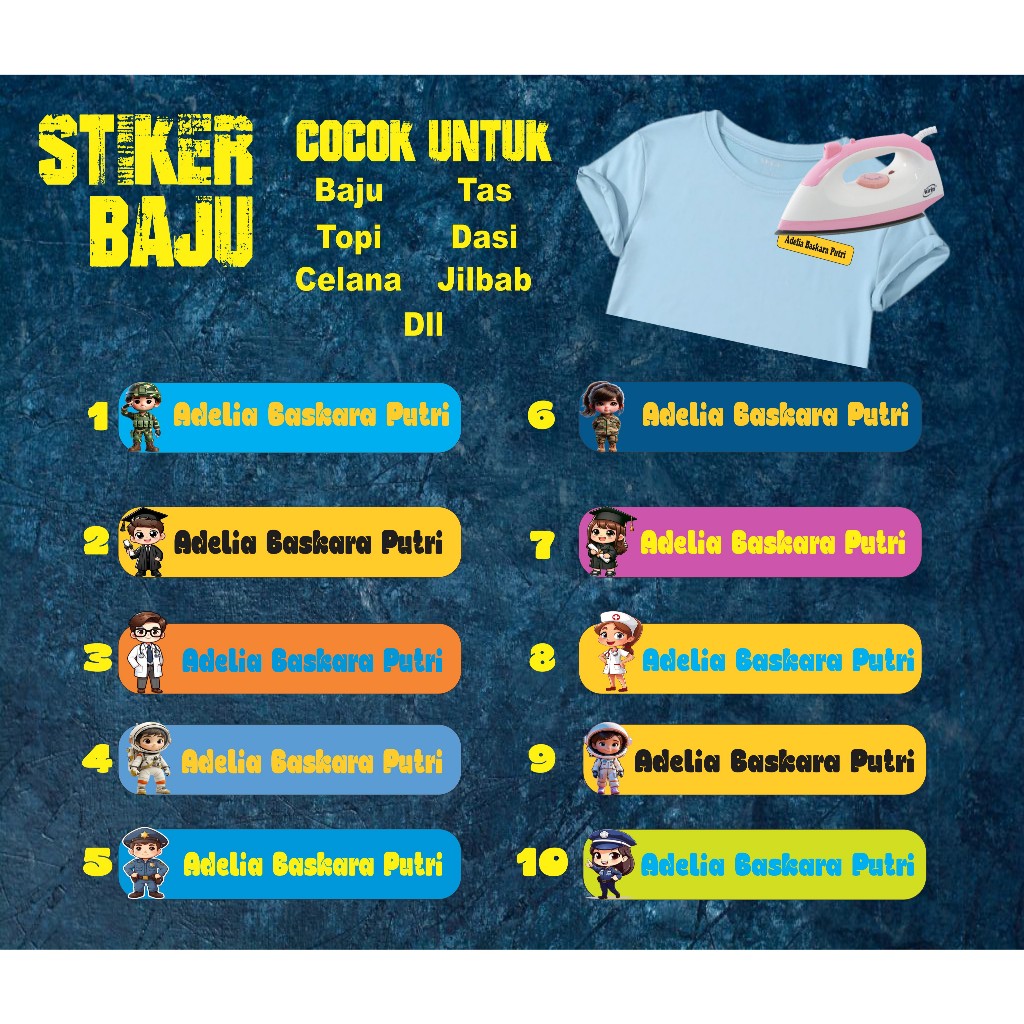 

Sablon Stiker Setrika Label Nama/Custom Label Nama Untuk Anak-anak Dan Dewasa Seri Profesi Bahan Dtf Isi 30 Pcs Waterproof