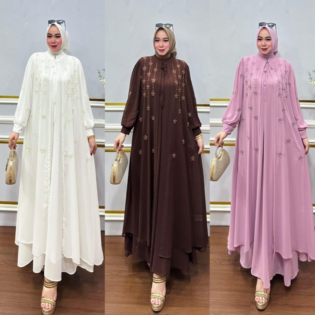 READY DRESS MONIKA SET OUTER BORDIR PAYET PREMIUM//GAMIS BORDIR PESTA//GAMIS BORDIR MEWAH