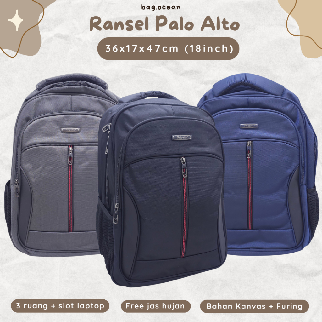 TAS LAPTOP PALO ALTO LIS TULISAN BAHAN PARASUT 18 INCHI BANYAK RUANG ORIGINAL / TAS SEKOLAH ALTO POL