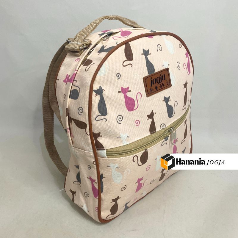 Ransel Pria Wanita Tas Sekolah Motif Kucing Lucu Bahan canvas Tas sekolah wanita Tas jogja