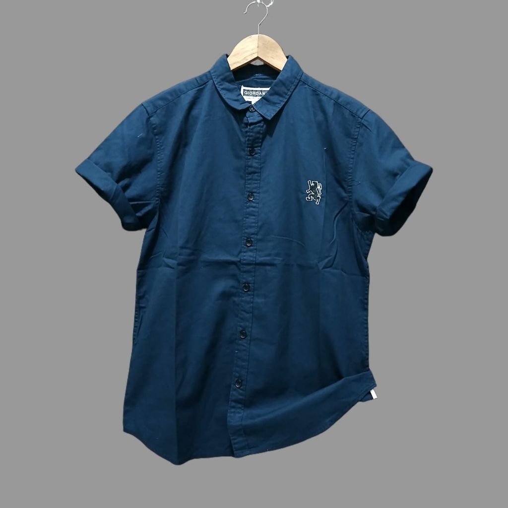 kemeja pendek GIORDANO 3D bordir kemeja pria dewasa casual pendek slim fit Giordano kemeja pria casu