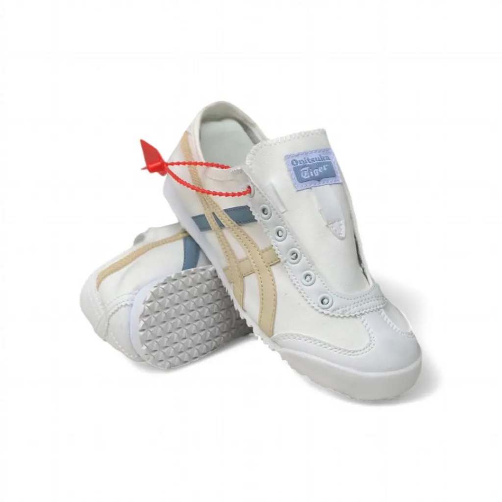 Sepatu Sneakers Wanita Onitsuka Tiger Mexico 66 – White Gold Cream (Slip-On) Premium Quality