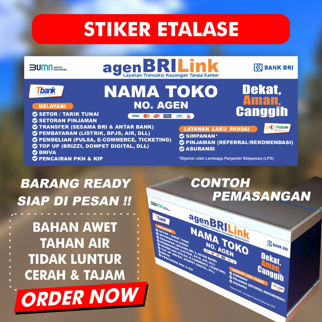 

Stiker Etalase Agen BRILink Bahan Awet Tahan Air Daya Rekat Kuat