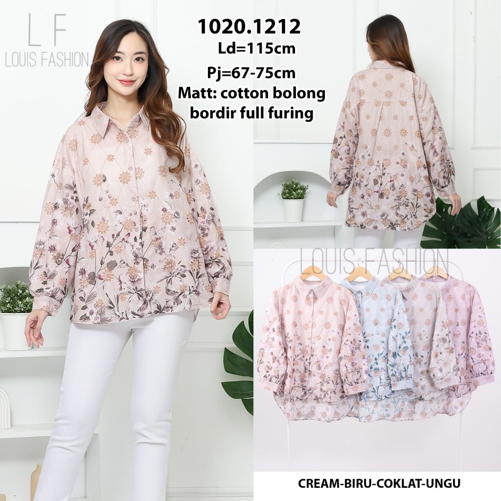 kemeja oversize katun bolong bordir motif bunga full furing