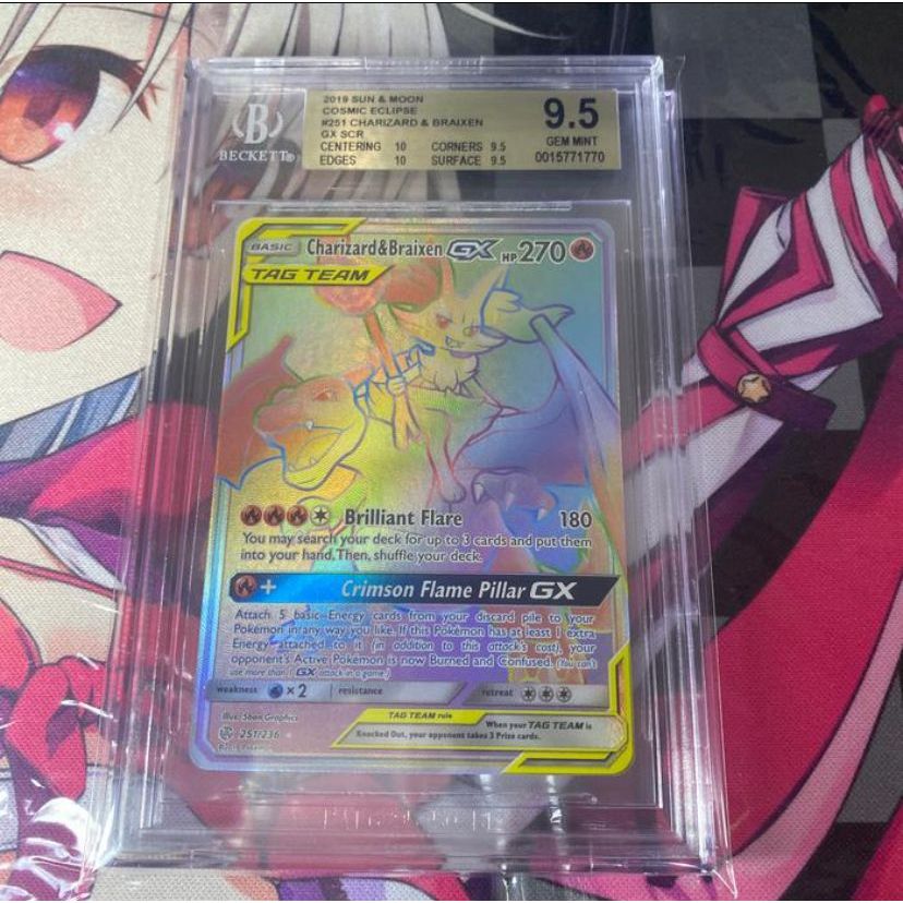 Pokemon EN SM Cosmic Eclipse Charizard Braixen GX HR BGS 9.5 / PSA 10