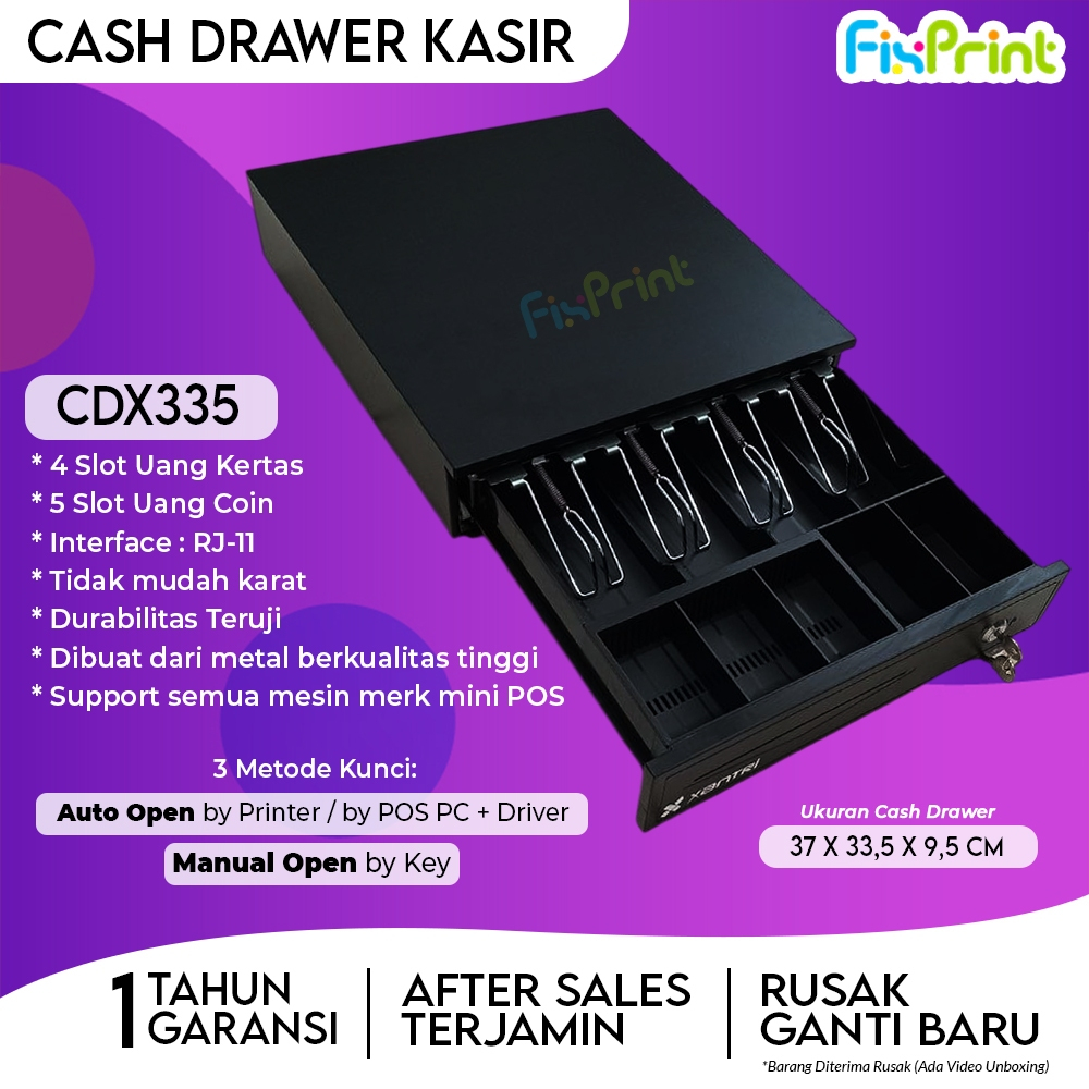 FixPrint Cash Drawer Xantri CD-X405 / CD-X335 / CD-408 / CD-UL400 cd339 Laci Penyimpanan Uang Kertas