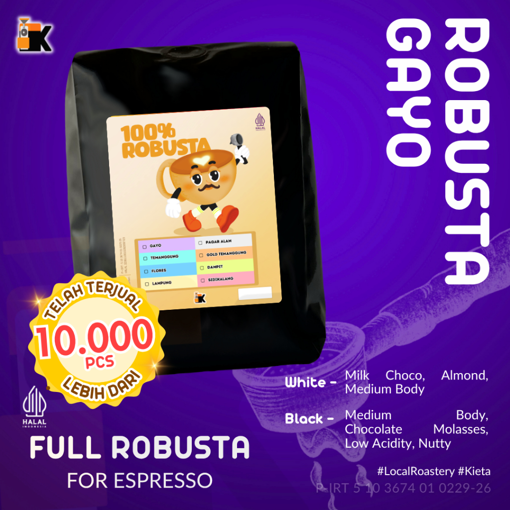 

Kieta Roastery - Biji Kopi Espresso Robusta Gayo 500g-1kg / Bubuk Roasted Coffee Bean