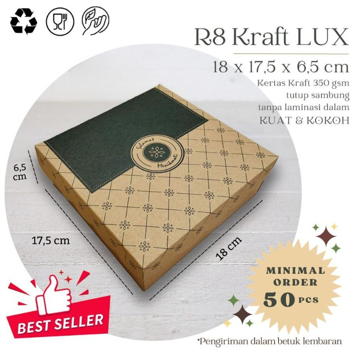 Dus Kotak Makan Kotak Nasi Isi 1 pcs Ukuran 18x18 R8 Kraft Box Coklat Motif Batik Kardus Catering