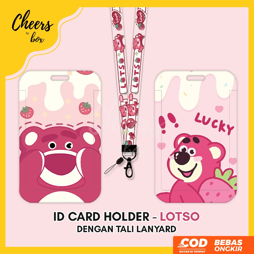 

[N004] LOTSO / Name Tag ID Card Holder dengan Tali Lanyard Srawberry Bear