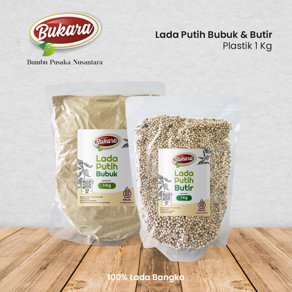 

Biji Lada Putih Merica Bangka Super Aroma Premium Butir Besar dan Bubuk Halus 1 Kg Bukara Bumbu