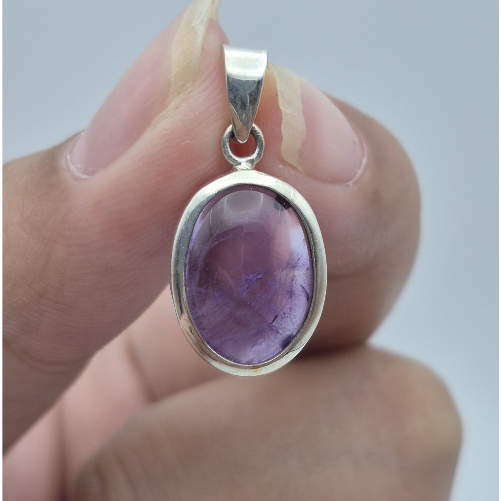 Liontin perak handmade batu amethyst kecubung ungu natural amethyst kecubung ungu