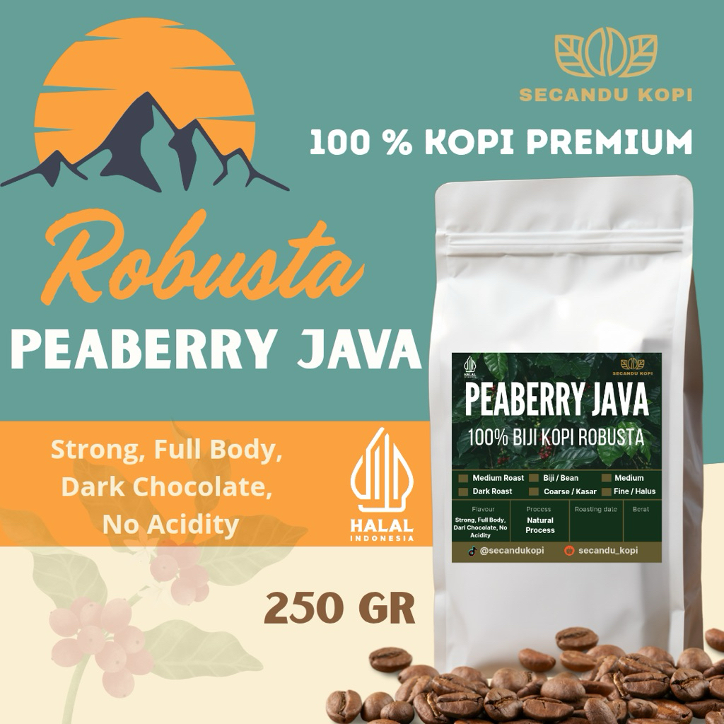 

Kopi Peaberry Java Premium 250gr - Dark Roast Natural Process