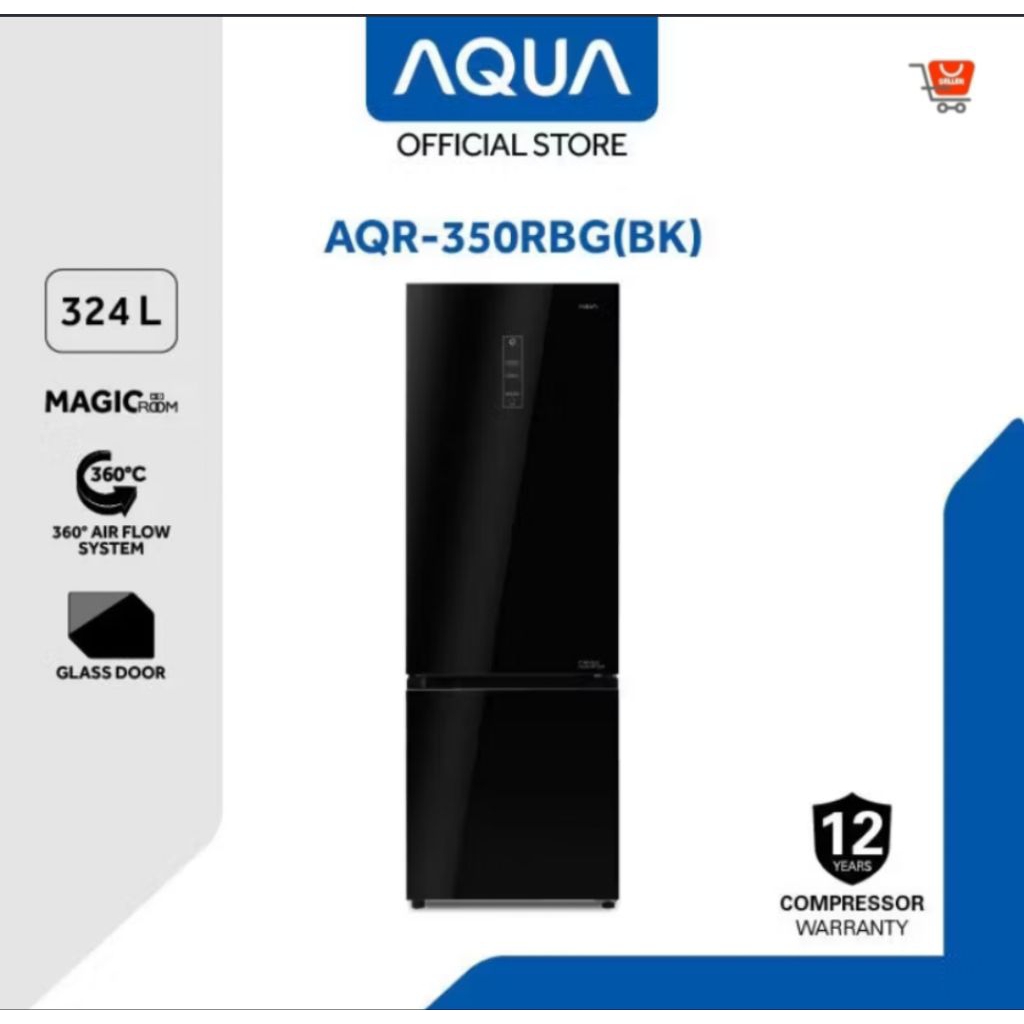 KULKAS AQUA FREEZER BAWAH AQR-350RBG(BK)