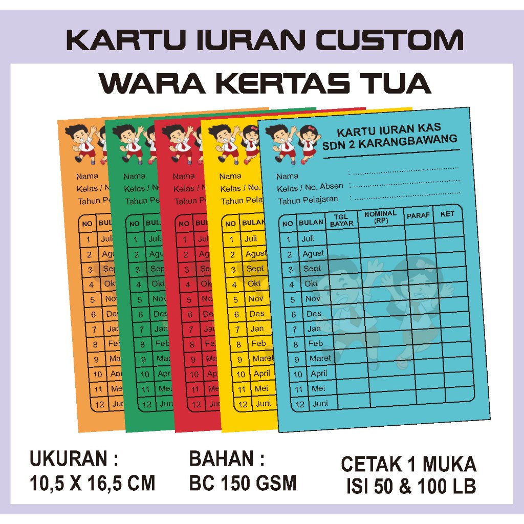 

[ PROMO ] KARTU IURAN SEKOLAH - SPP - INFAQ - SYAHRIYAH 100pcs (WARNA TUA)