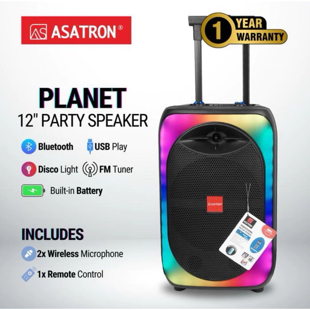 ASATRON Planet 12 Inch RMS 50W Multimedia Portable Bluetooth Speaker with 2 Mics