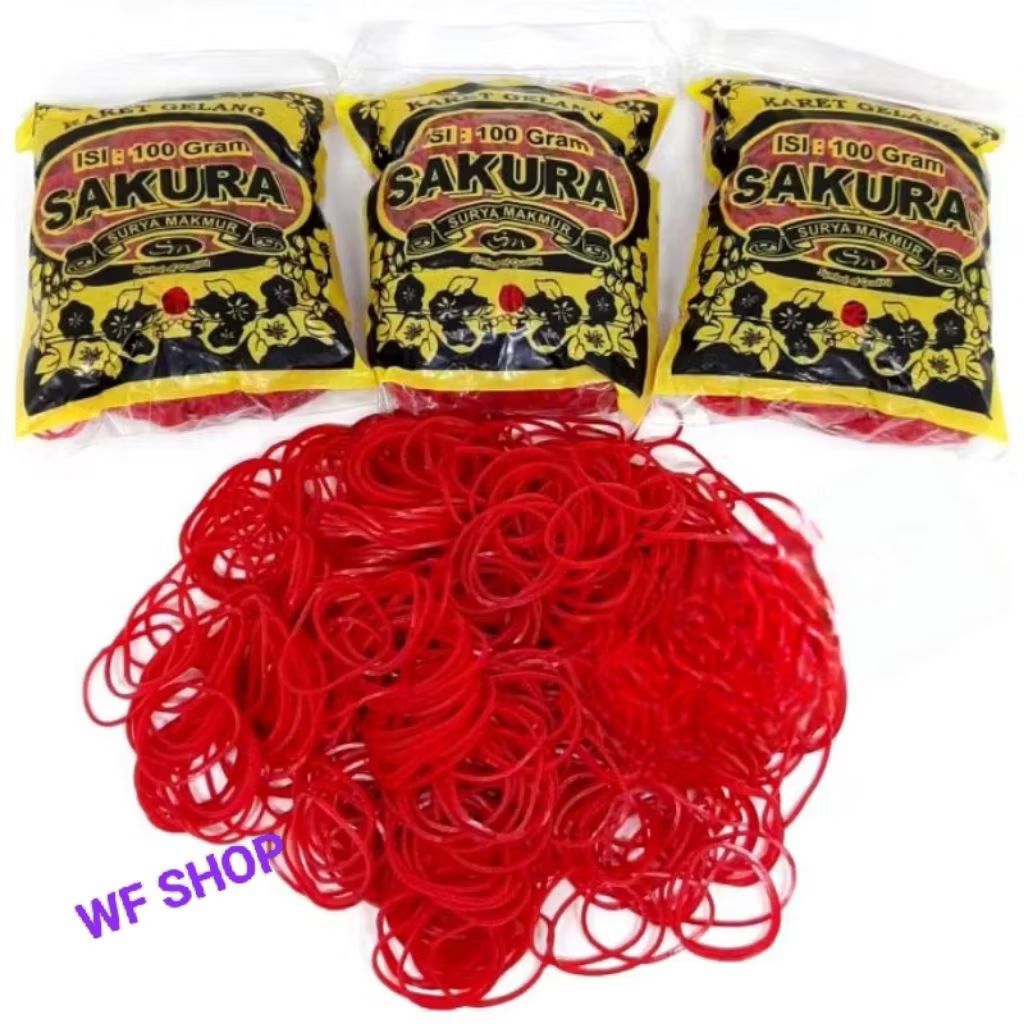 

Karet Gelang Sakura Isi 1000gram / uk. KUNING 14mm / uk. MERAH 11mm