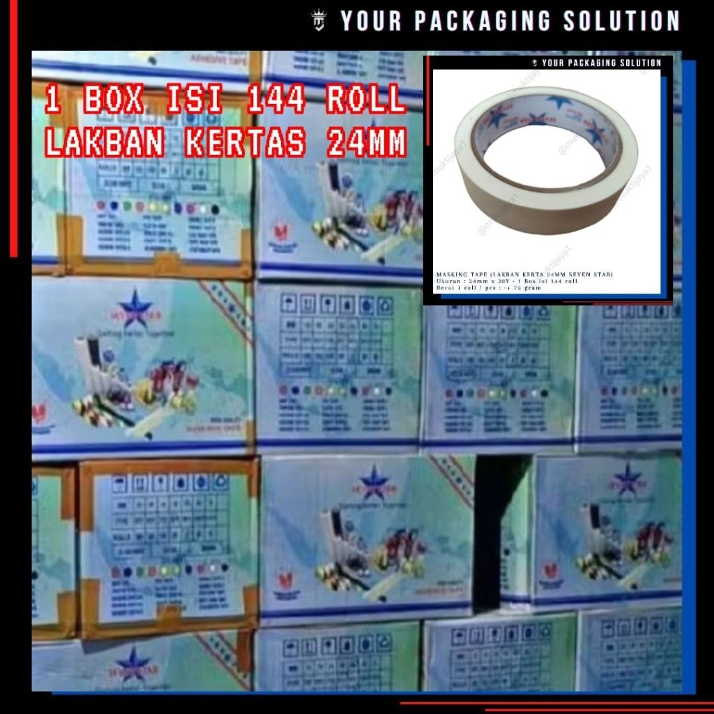 

1 BOX (144 ROLL) LAKBAN KERTAS 24MM II LAKBAN II ISOLASI II DOUBLETAPE II STARTAPE II SEVENSTAR