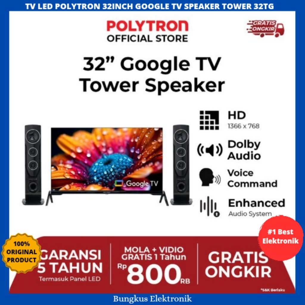 TV LED POLYTRON 32INCH GOOGLE TV SPEAKER TOWER 32TG9055 TV POLYTRON 32INCH