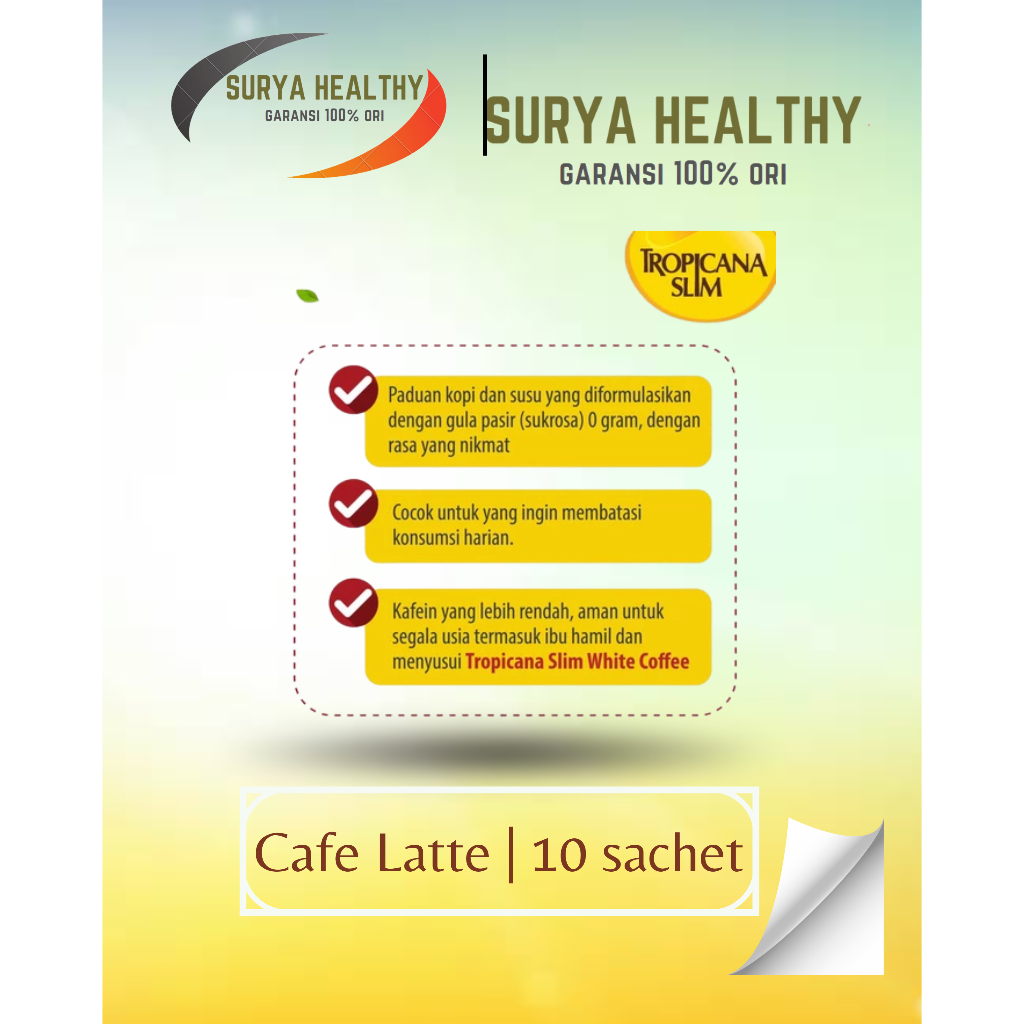 

TROPICANA SLIM CAFE LATTE 10 SACHET 14GR - KOPI SUSU NIKMAT TANPA GULA PASIR
