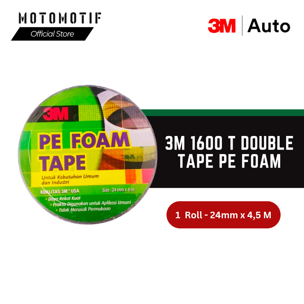 3M 1600 T Double Tape PE Foam tebal: 1.0 mm, size 24 mm x 4m
