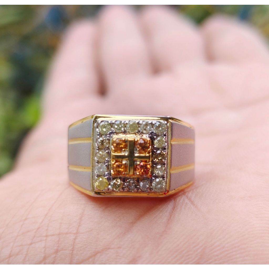 Cincin stempel pria yellow sapphire berlian batu yakut