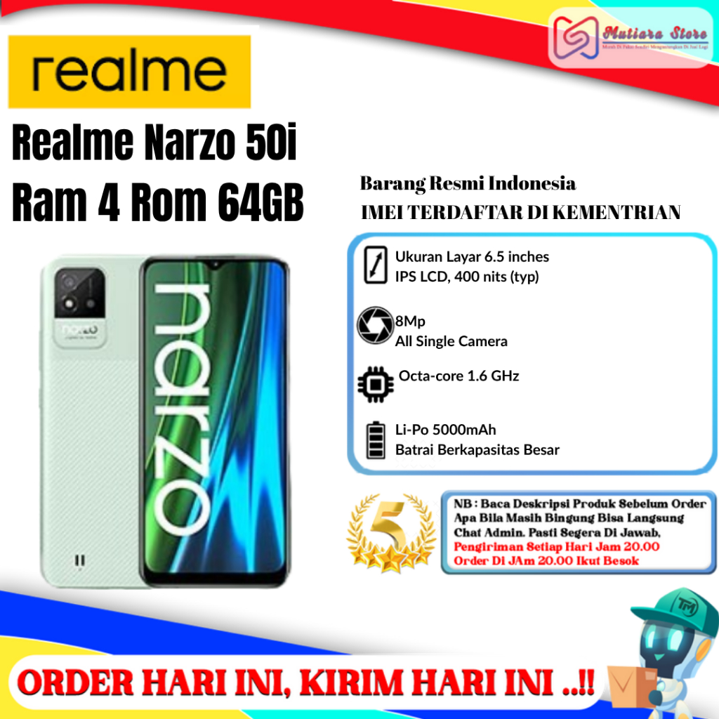 Realme Narzo 50i Ram 4 Rom 64GB