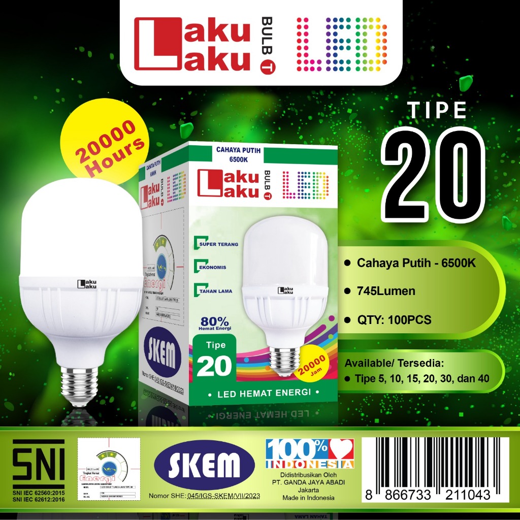 Lampu LED 20 watt paket 10pcs - bohlam LAKULAKU tipe 20 isi 10pcs - lampu lakulaku