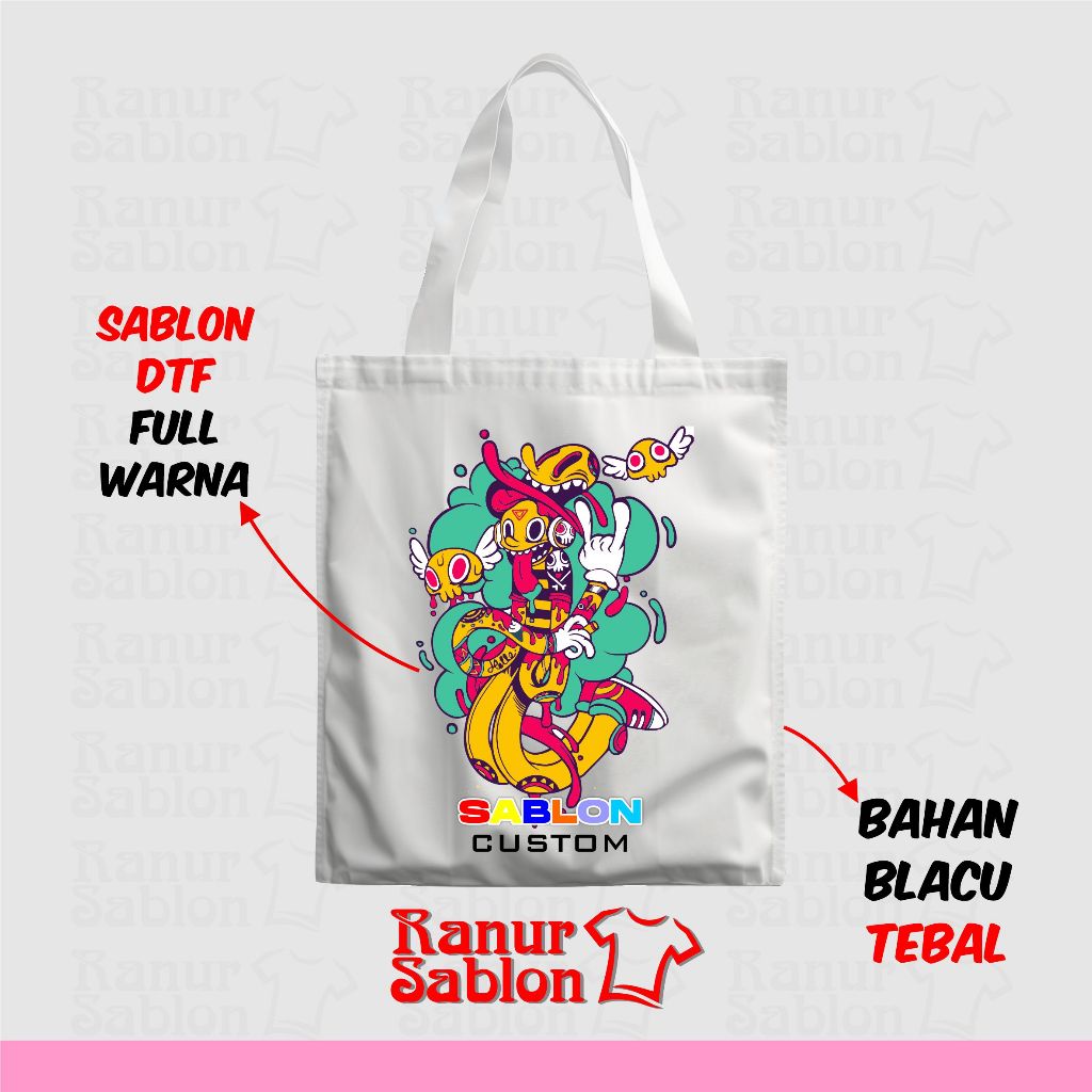 Tas Tote Bag Custom | Goodie Bag Sablon Custom Satuan free design bahan Blacu Tebal