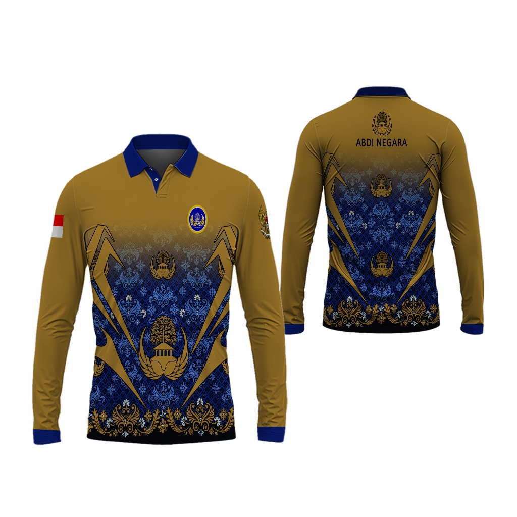 Kaos Batik Korpri Berkerah Pria Lengan Panjang Motif Terbaru Fullprint