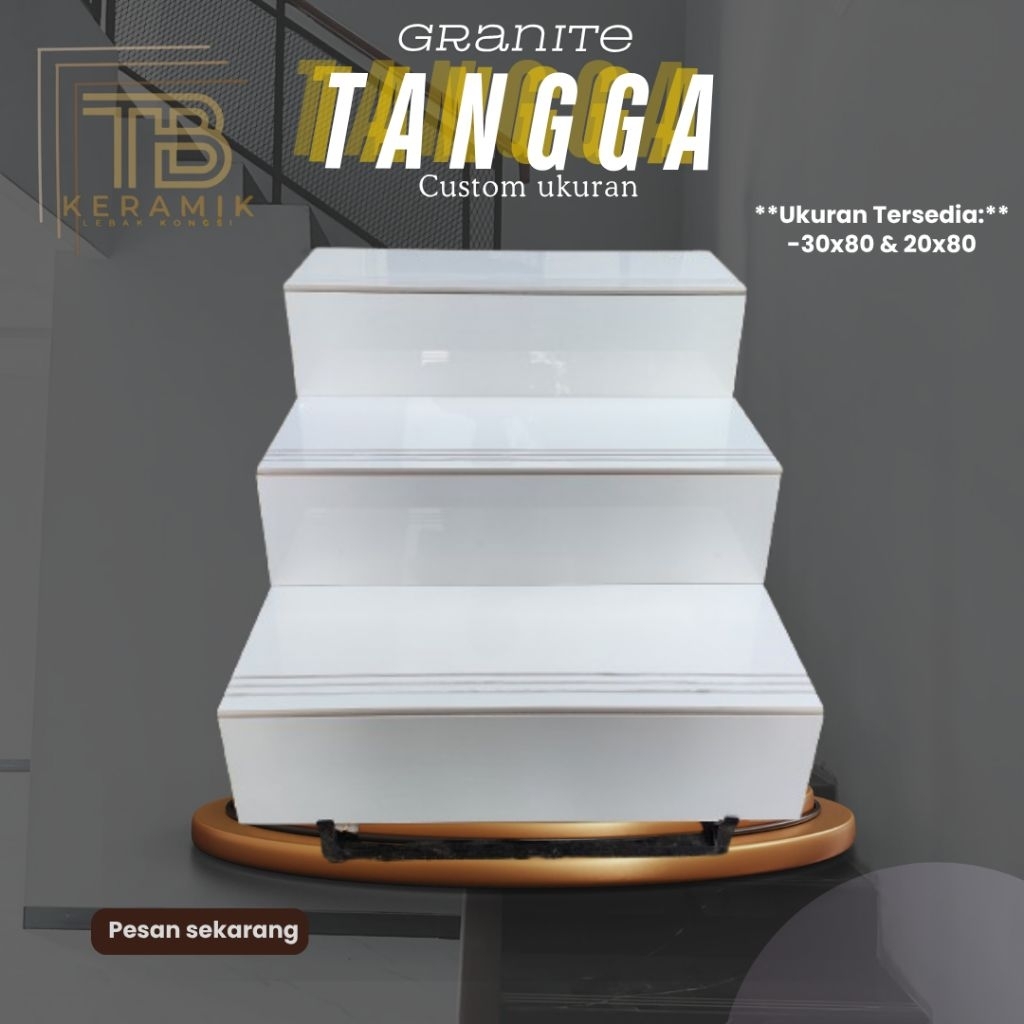 Granit tangga stepnosing 30x80 20x80 cm |  Putih Polos | Glossy