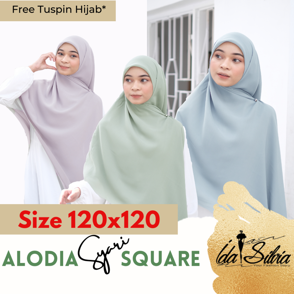 IDA SILVIA -  (Lasercut) Jilbab Segiempat SYAR'I Jumbo Kerudung Segi Empat Syari  Jahit Tepi Hijab s