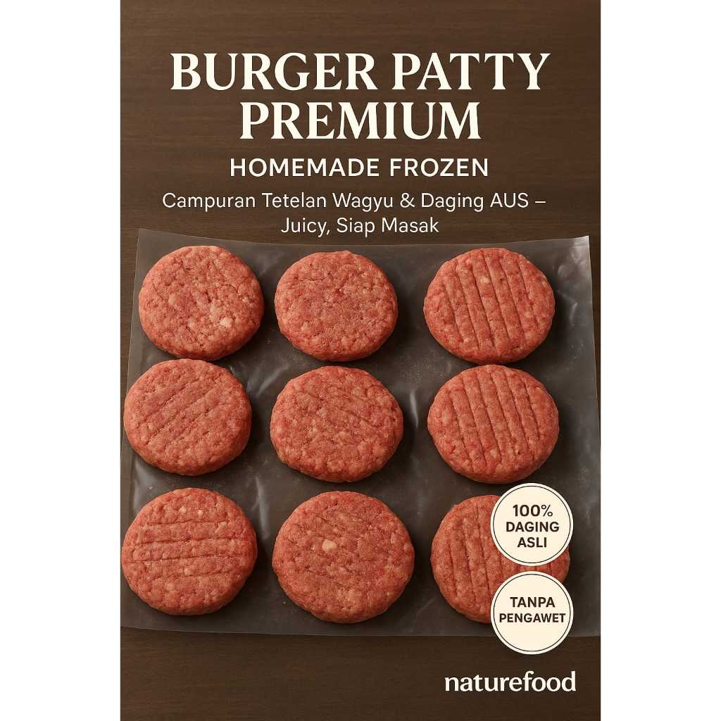 

Naturefood Burger Patty Frozen Homemade Juicy Dahing Hamburger tanpa pengawet