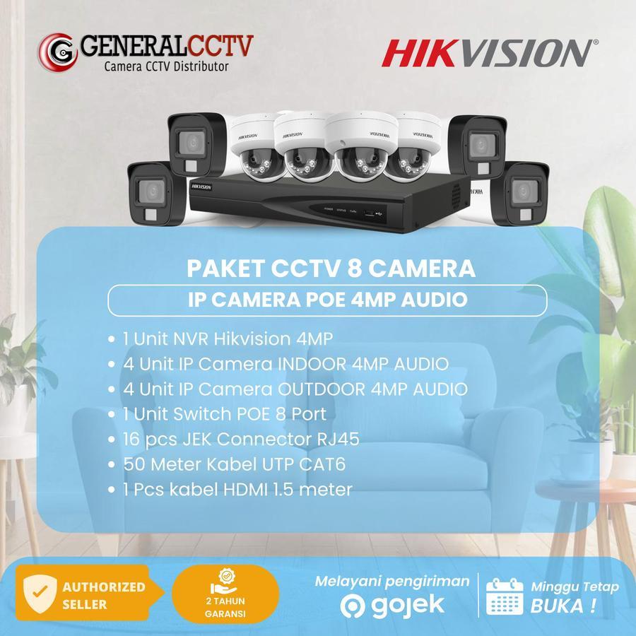 Paket IP Camera Hikvision 8 Camera Nvr 8 Channel PoE 4MP Audio