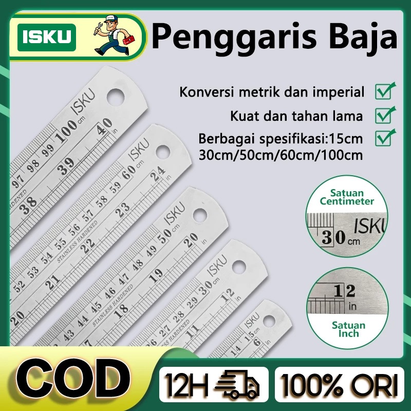 

ISKU Penggaris Besi 15/30/50/60/100cm Stainless Steel Ruler penggaris multifungsi Penggaris Baja Berkualitas Tinggi Tahan Gores Penggaris Logam/Mistar Besi/Stainless Steel Ruler Yang Menebal