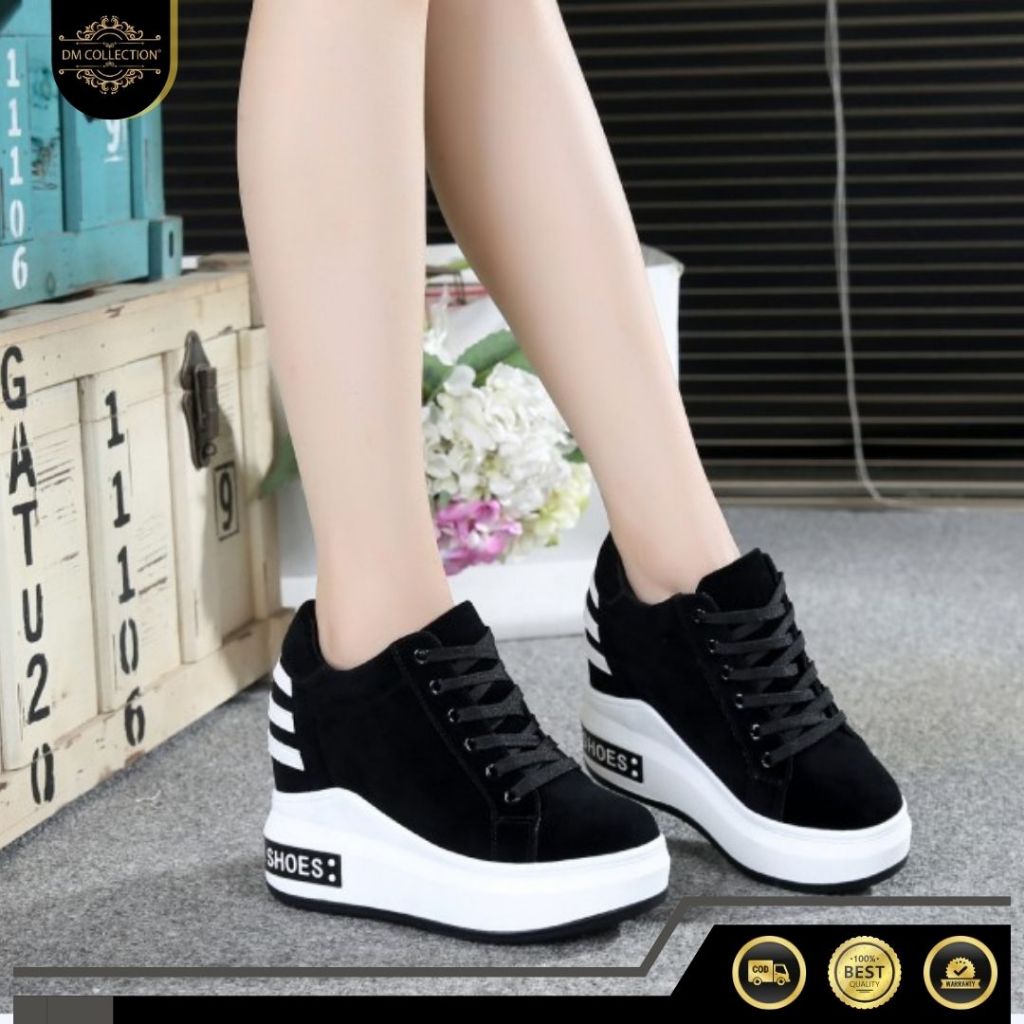 DM SHOPP - Sepatu Model Boots Wanita Hak Tebal Hak Dalam Suede Temali HT 50