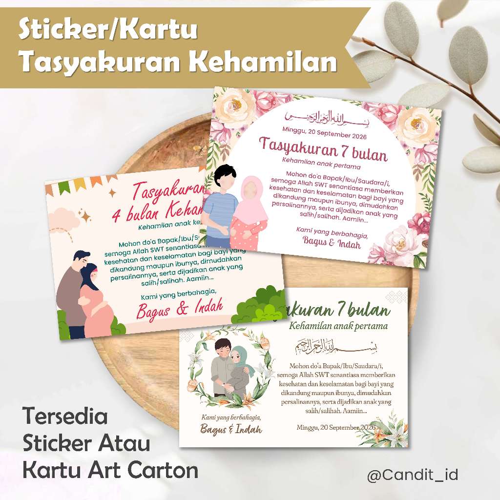 Sticker/Kartu Tasyakuran Kehamilan 4/7 Bulanan - Label Nasi Box atau Bingkisan Tasyakuran