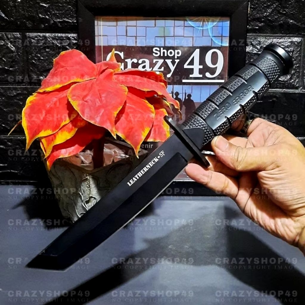 Pisau Survival Outdoor Tactical Leatherneck SF Black Include Sarung