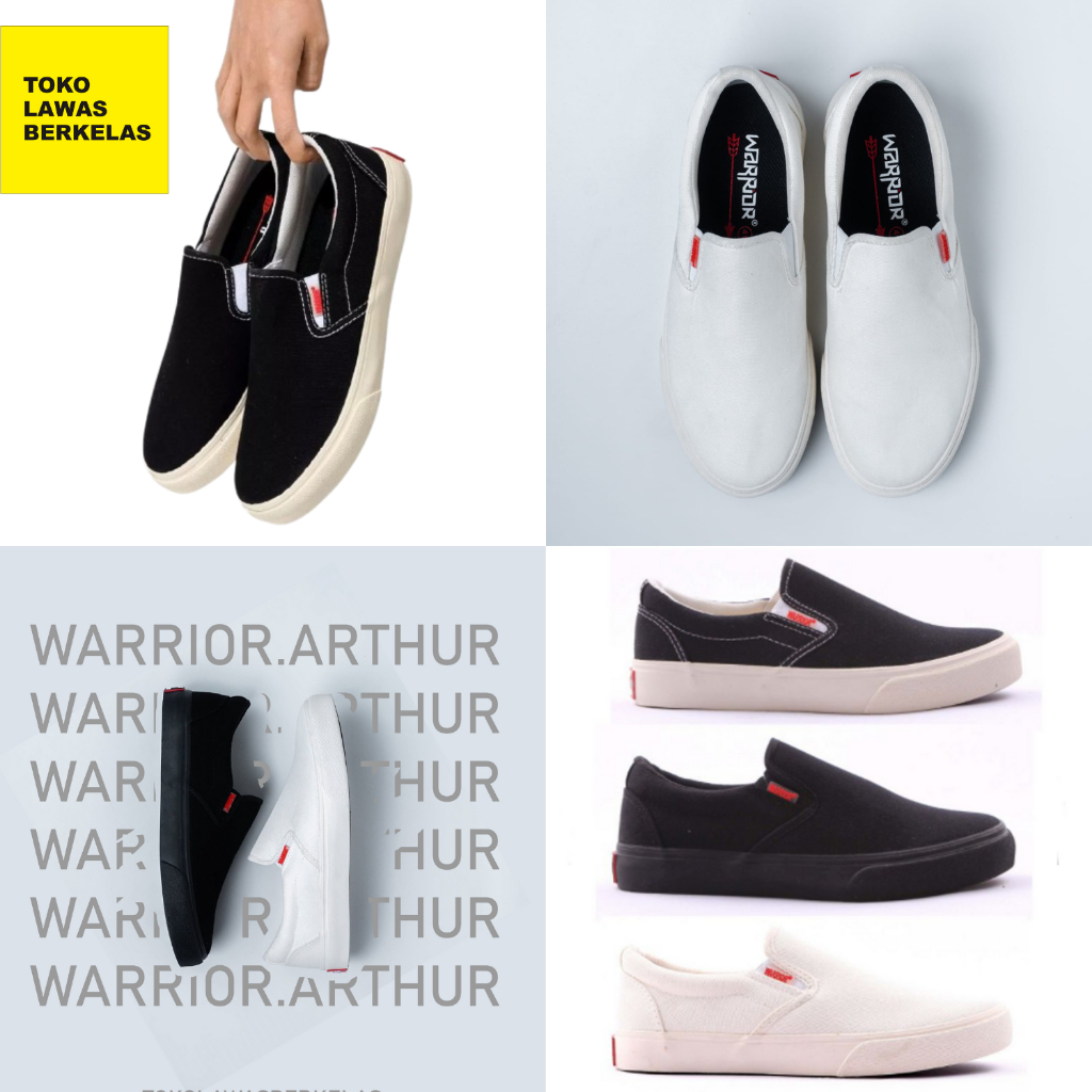 SEPATU WARRIOR SLIP ON ARTHUR BW, ARTHUR WHITE, ARTHUR FULL BLACK