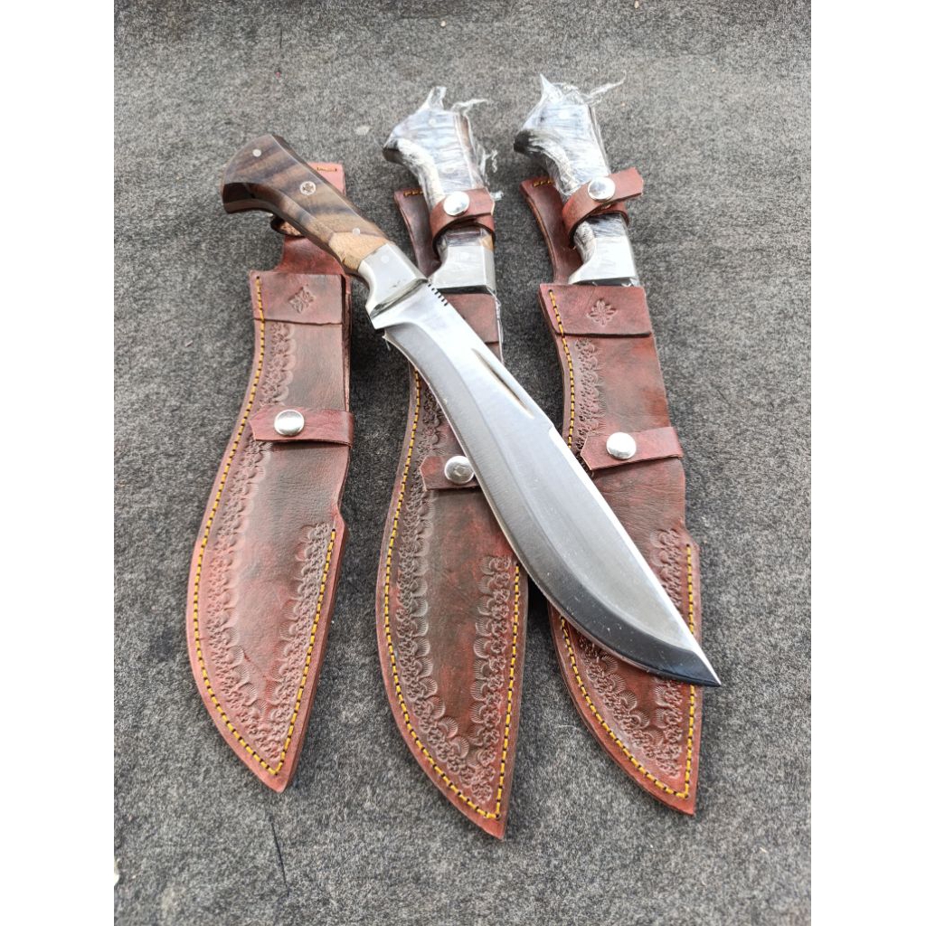 Golteb Kukri Baja Per Fultang Asli Sarung Kulit