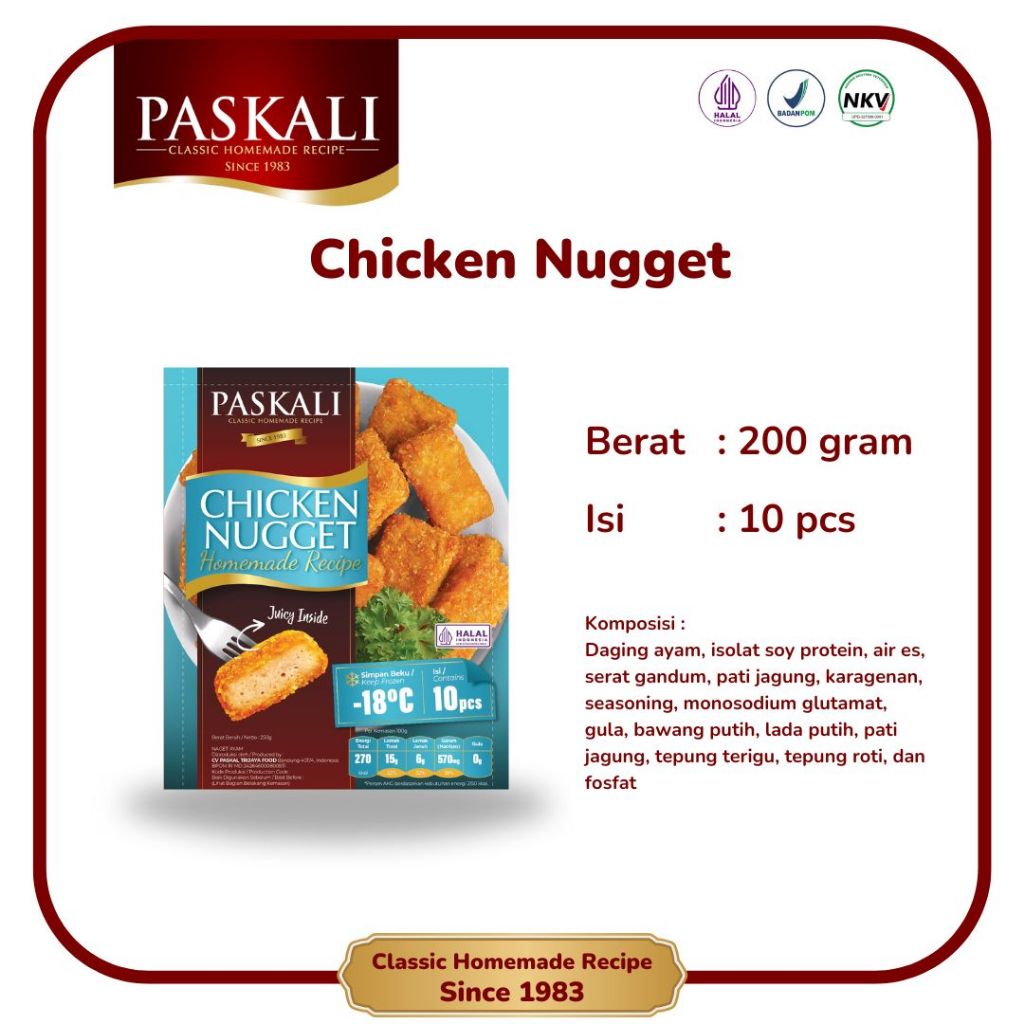 

Nugget Ayam Paskali 200 Gram 10 Pcs