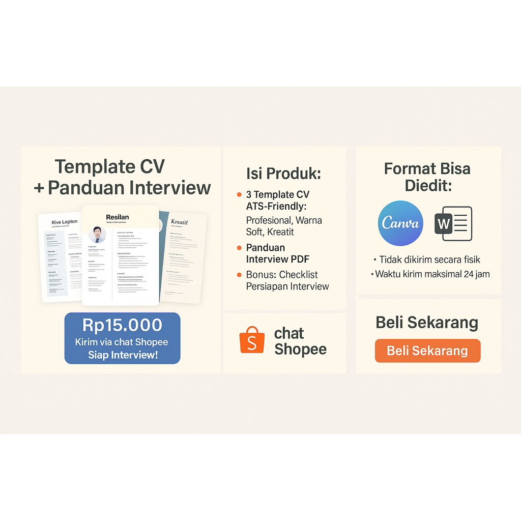 Template CV ATS + Panduan Interview | Editable di Canva & Word