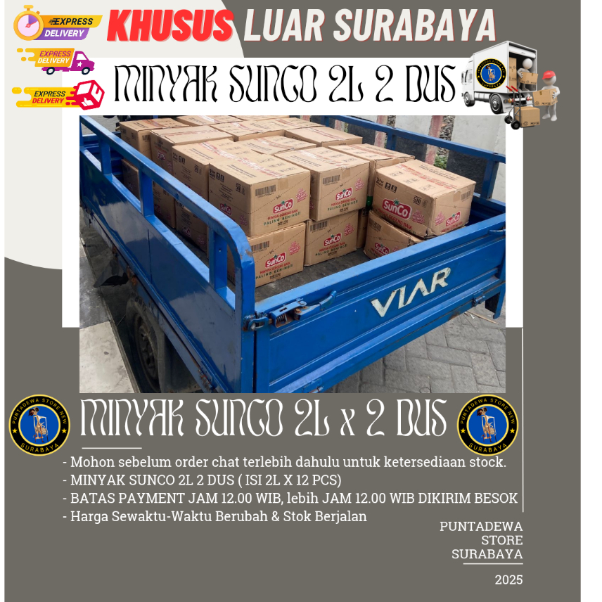 

Minyak goreng sunco 2L murah | Minyak Goreng Sunco 2L x 2 Dus KHUSUS LUAR SURABAYA (CARGO)