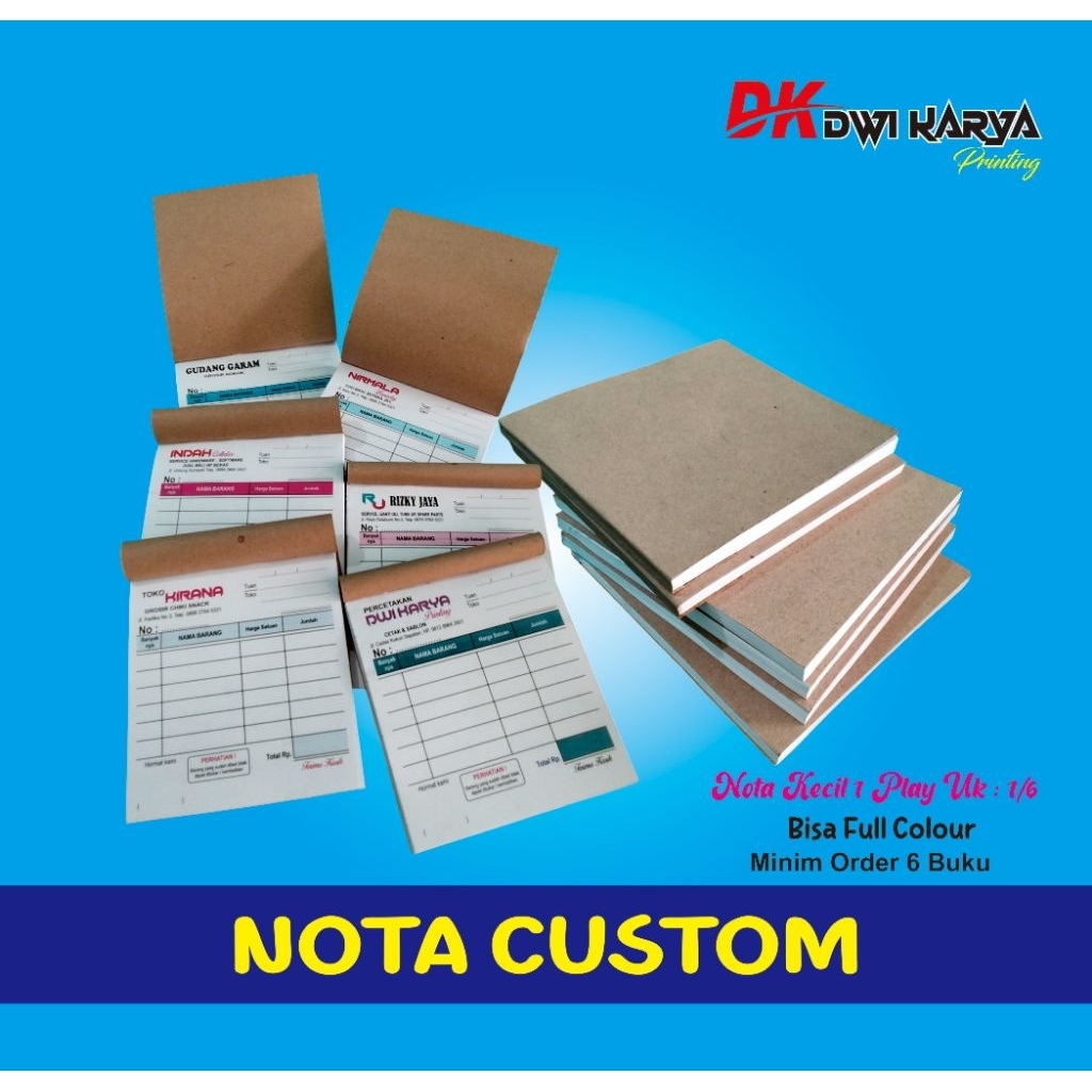 

BUKU NOTA CUSTOM 1/6 FOLIO 1 PLAY ISI 50 LEMBAR. COCOK UNTUK TOKO, BENGKEL BISA CUSTOM NAMA USAHA, ALAMAT, NOMER TELEPON dll
